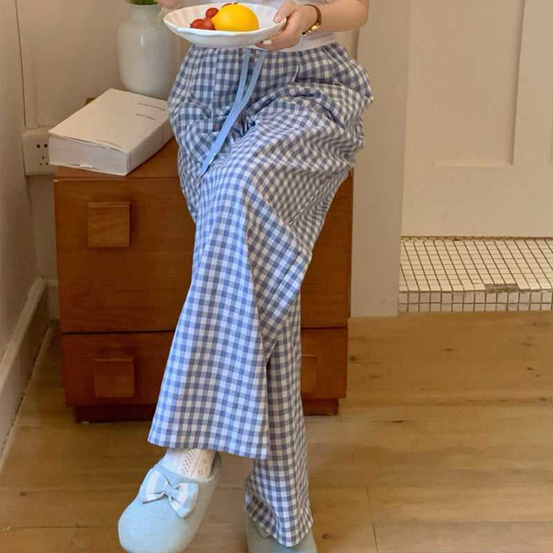 Blue Check Elastic Waist Lounge Pants