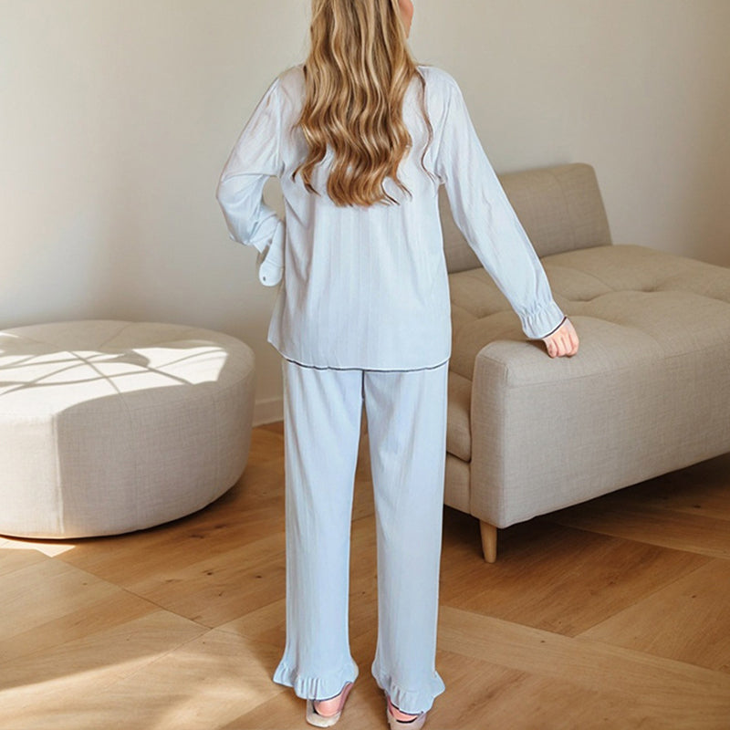 Solid Color Long Sleeve Pajamas Set with Chest Pad