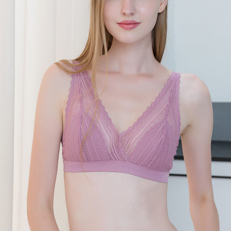 Triangle Cup Silk Underwear Set In Purple
