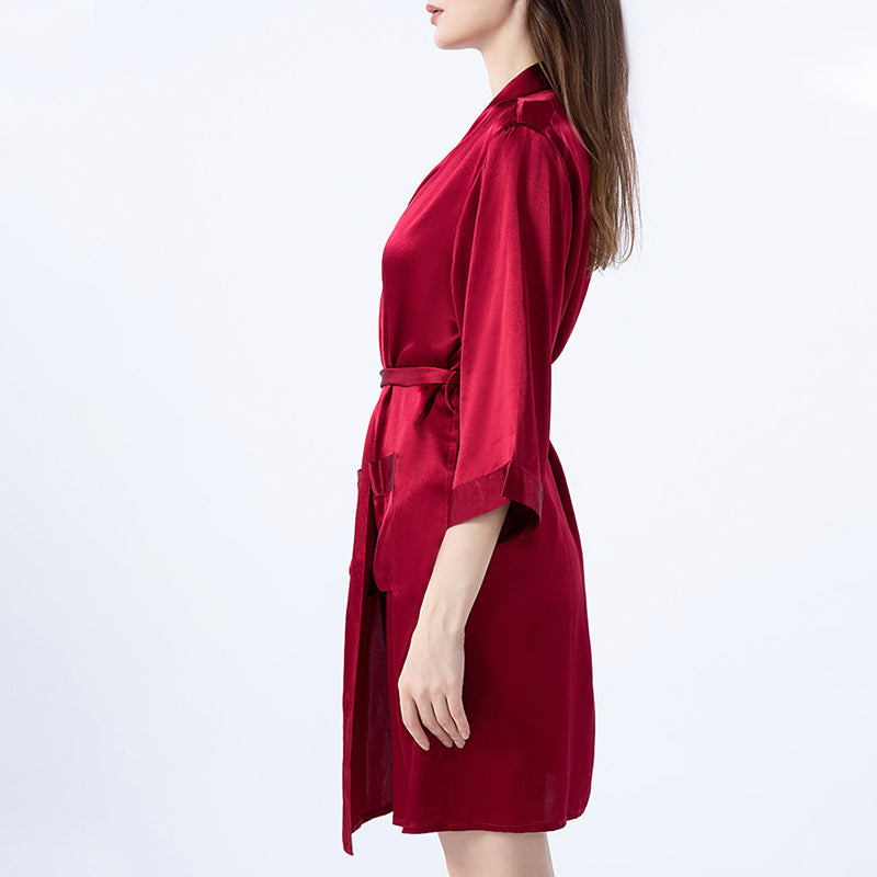 Women's 3/4 Sleeve Satin Solid Color Bathrobe