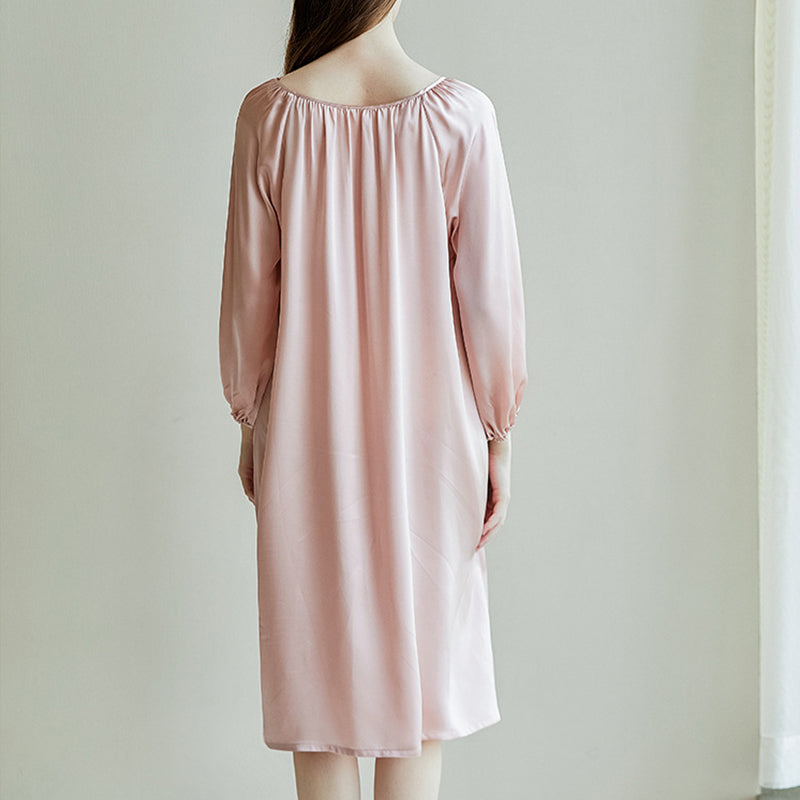 Simple Long-Sleeved Silk Nightdress