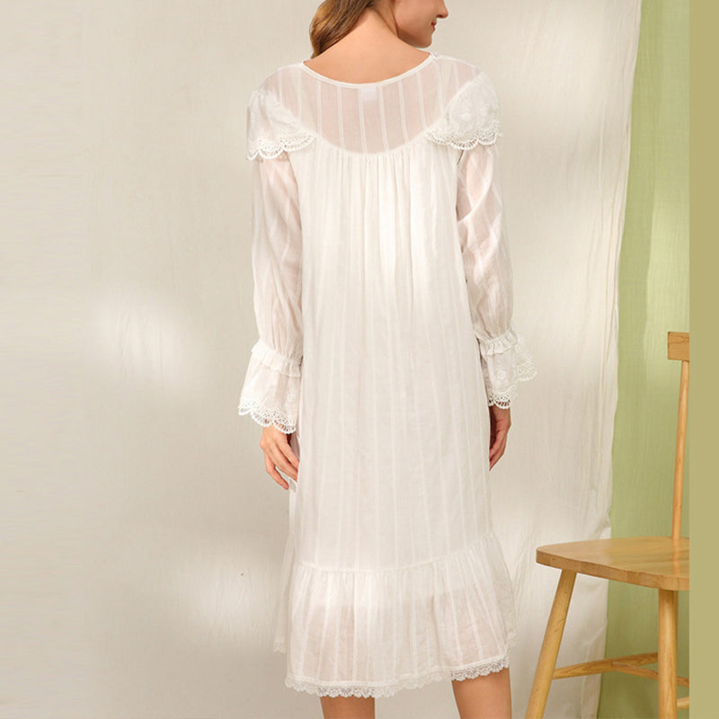 White Long Sleeve Lace Princess Nightdress