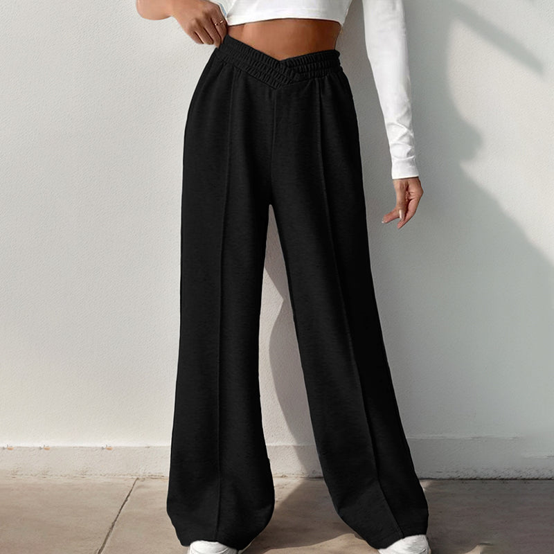 Elastic V-Neck High Waist Wide Leg Pants