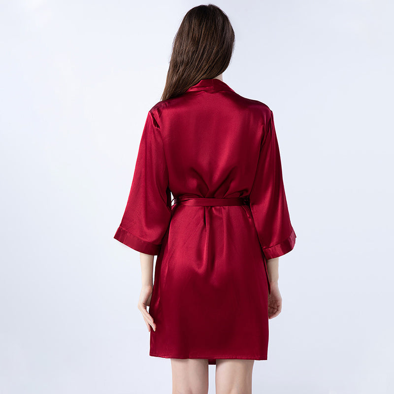 Women's 3/4 Sleeve Satin Solid Color Bathrobe