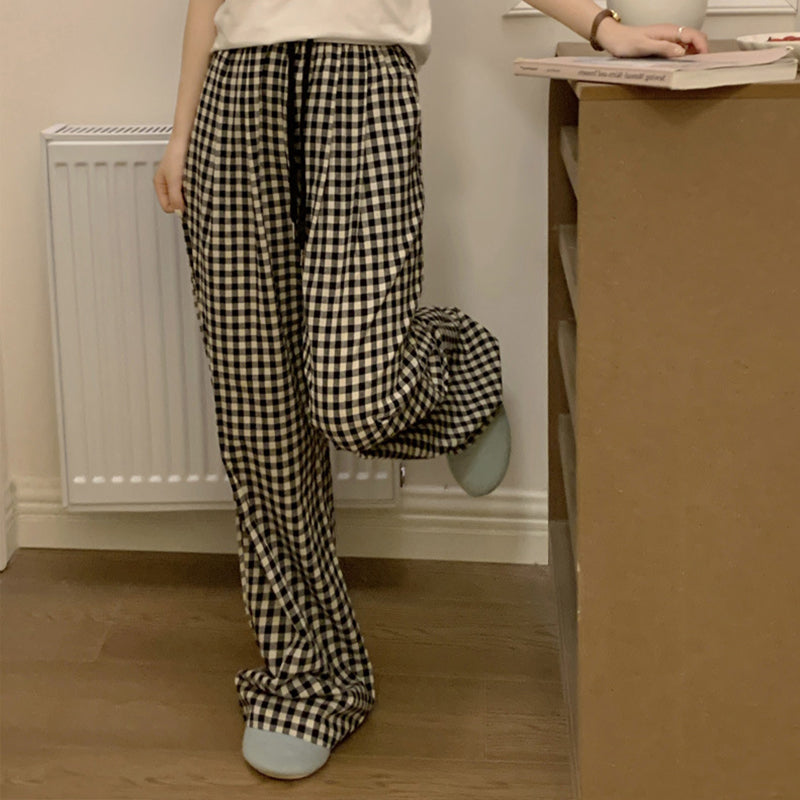 Black Check Elastic Waist Lounge Pants