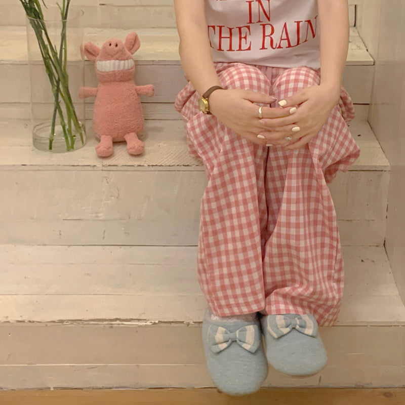 Pink Check Elastic Waist Lounge Pants