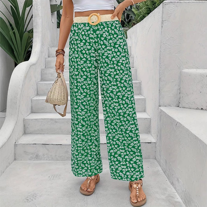 Floral Casual Loose Wide-Leg Trousers