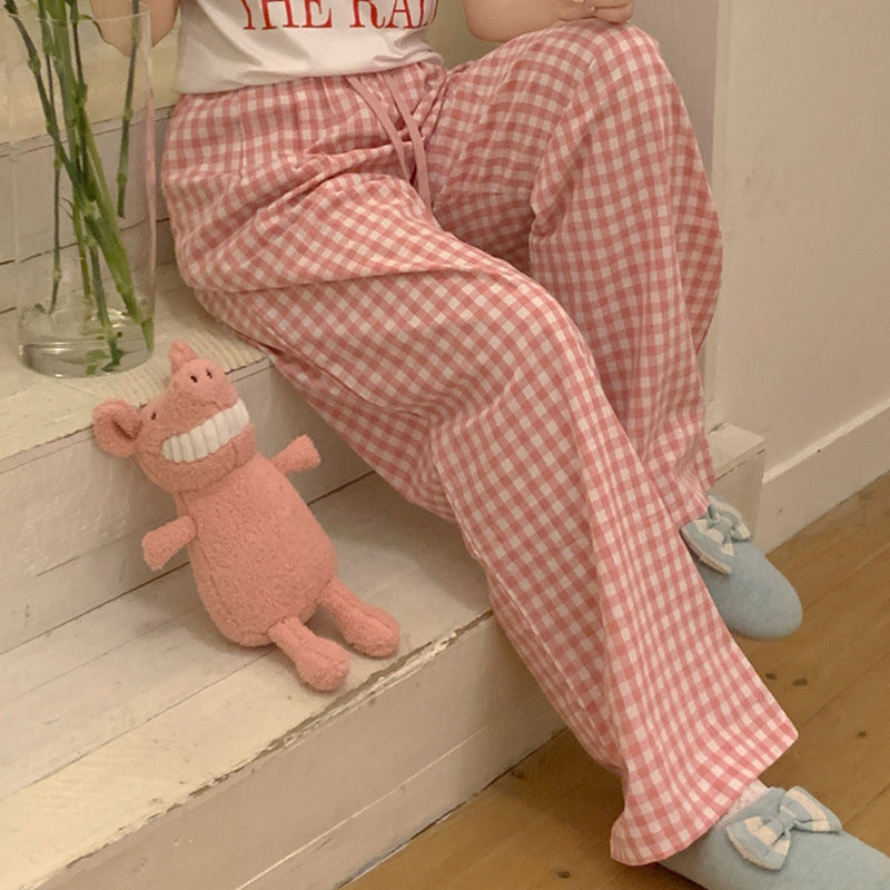 Pink Check Elastic Waist Lounge Pants
