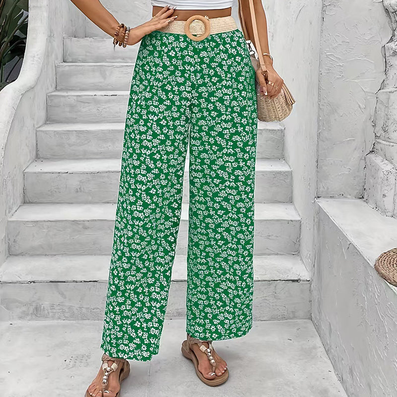 Floral Casual Loose Wide-Leg Trousers