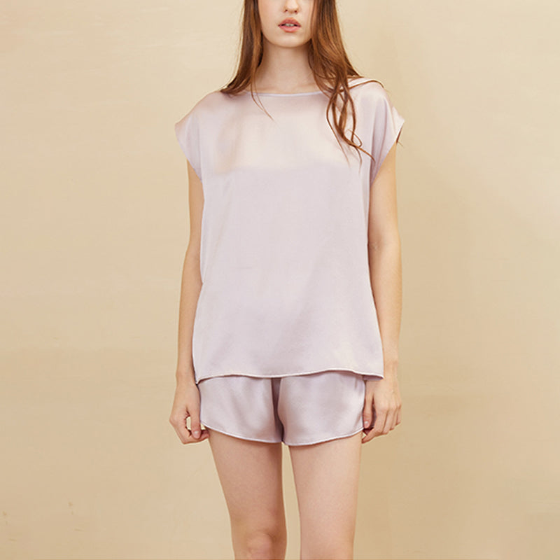 100% Mulberry Silk Sleeveless Shorts Set Heavy Silk Pajamas