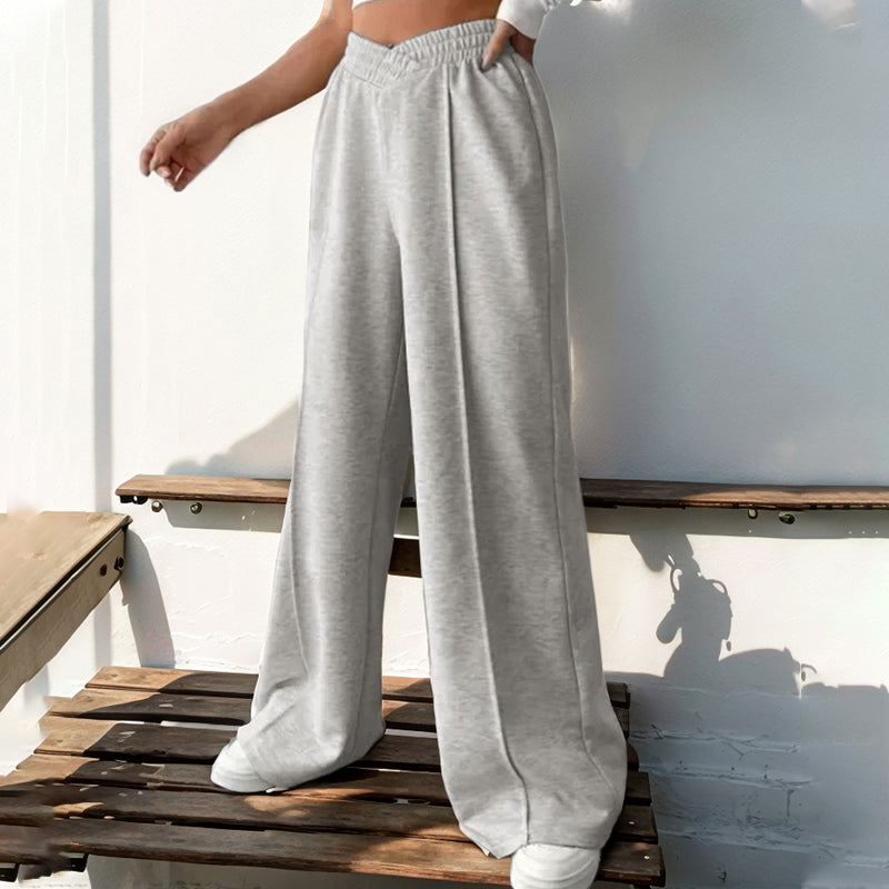 Elastic V-Neck High Waist Wide Leg Pants