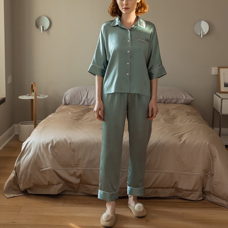 Silk Elbow Sleeve Trousers Pajama set
