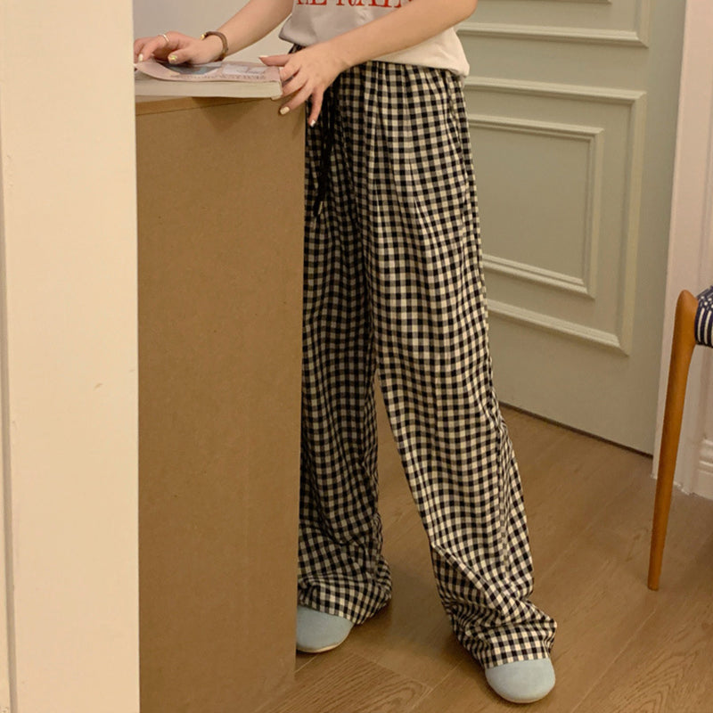 Black Check Elastic Waist Lounge Pants