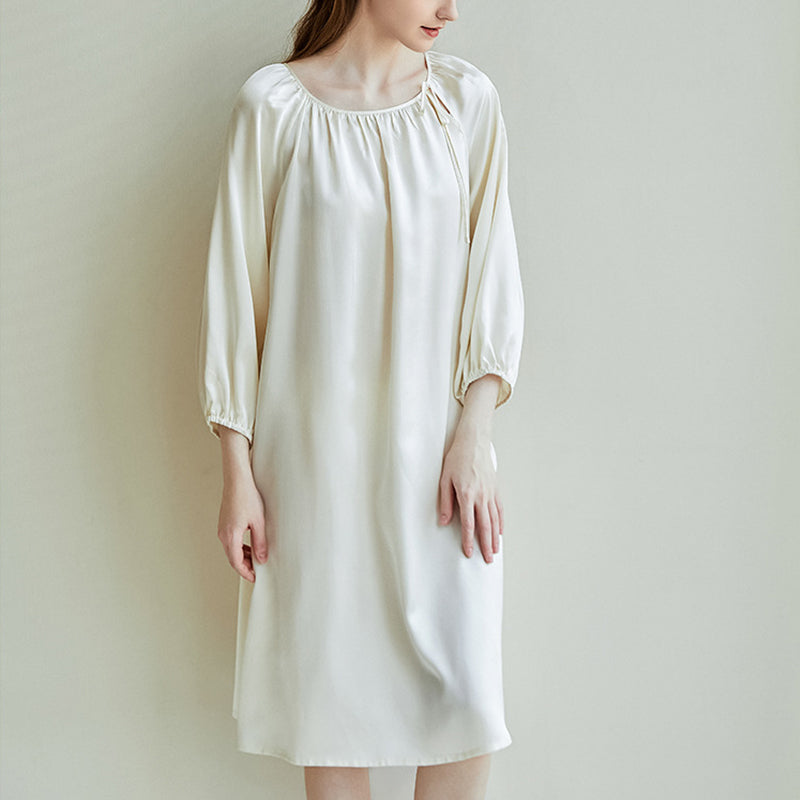 Simple Long-Sleeved Silk Nightdress