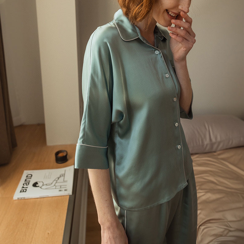 Silk Elbow Sleeve Trousers Pajama set