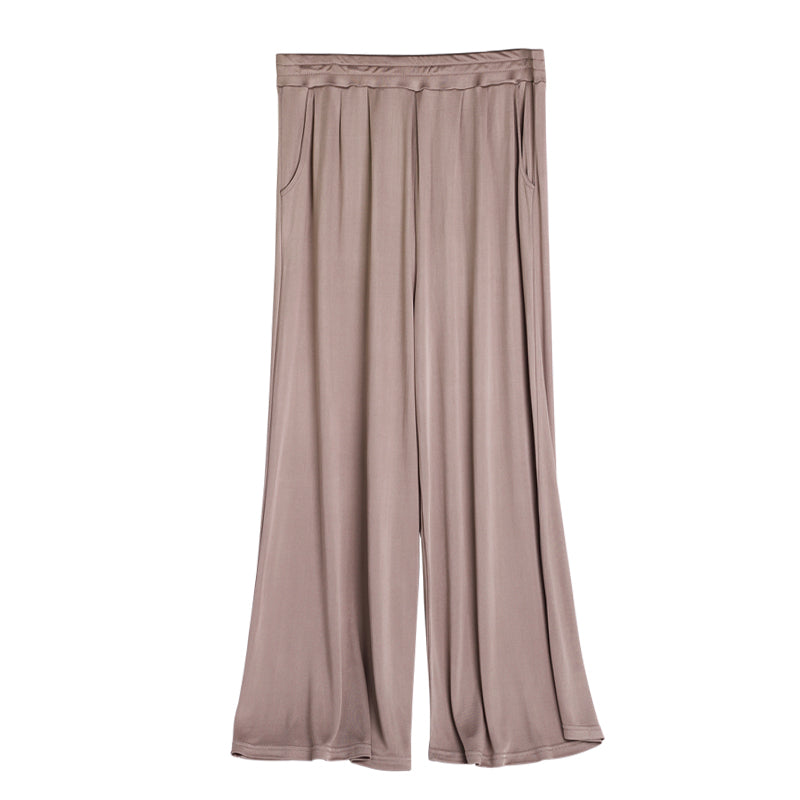 Silk Solid Color High Waist Wide Leg Pants