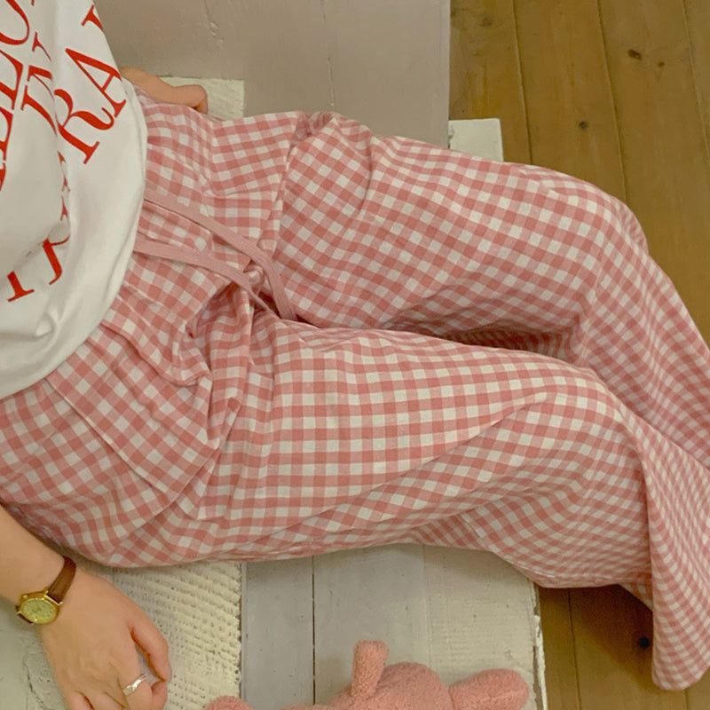 Pink Check Elastic Waist Lounge Pants