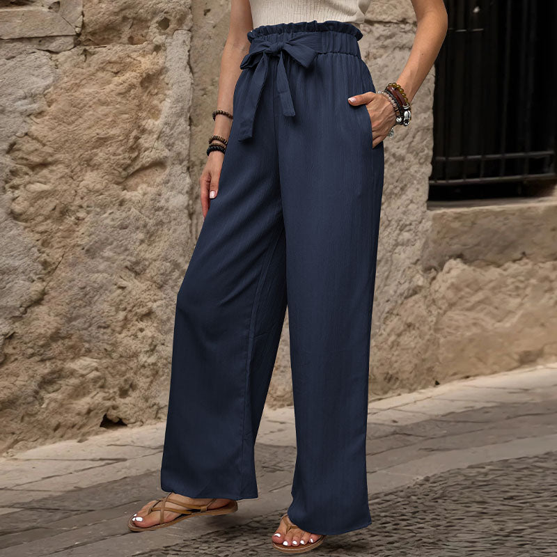 Lace-Up Ruffled Elastic Trousers