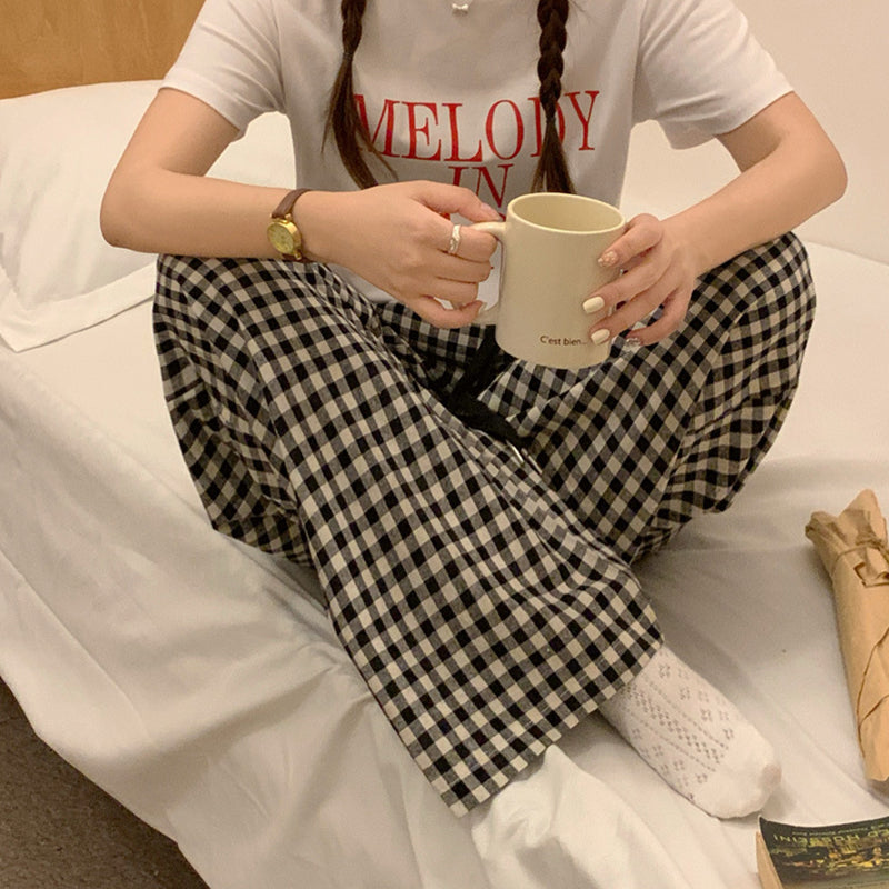 Black Check Elastic Waist Lounge Pants