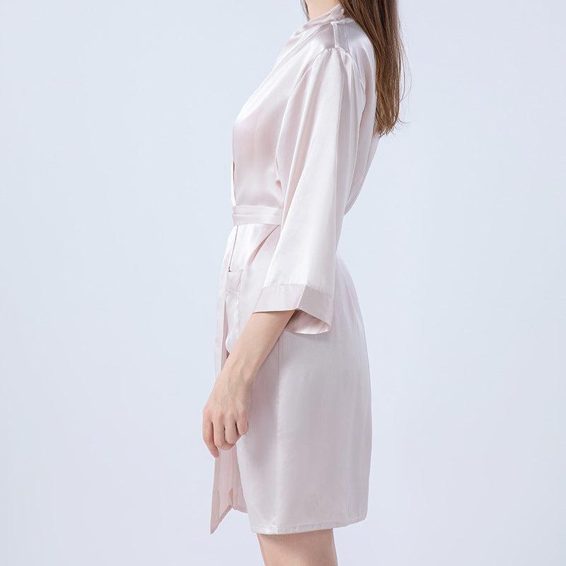 Women's 3/4 Sleeve Satin Solid Color Bathrobe