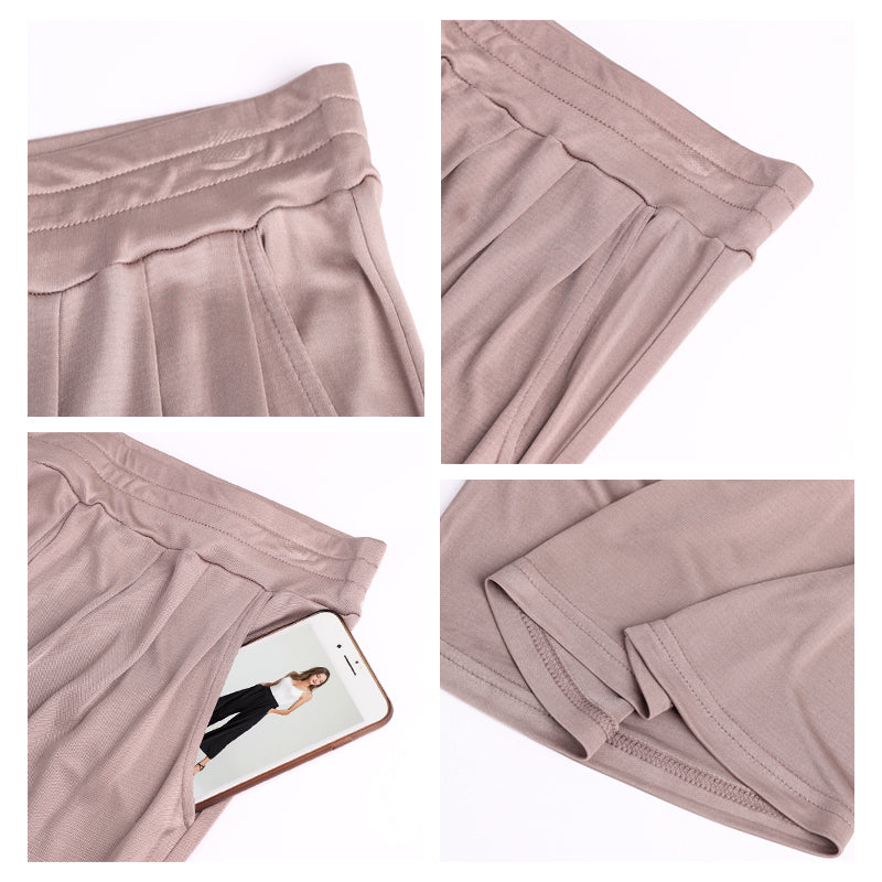 Silk Solid Color High Waist Wide Leg Pants