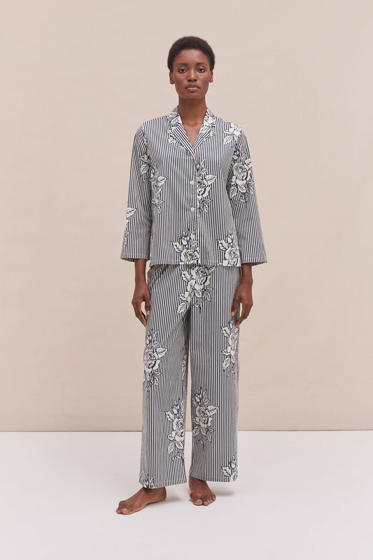 402 Long Pyjama Set Pinstripe Rose/Navy