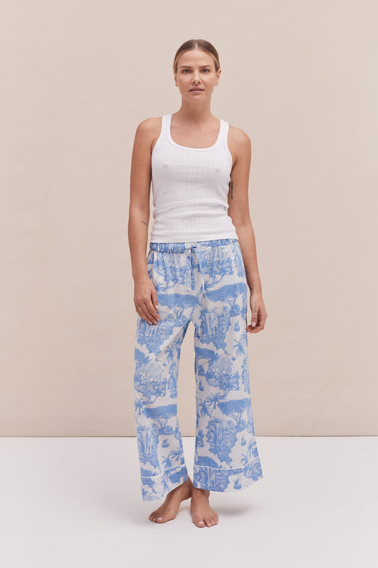 Tank Top & Wide Leg Trouser Set White/Loxodonta Print Blue