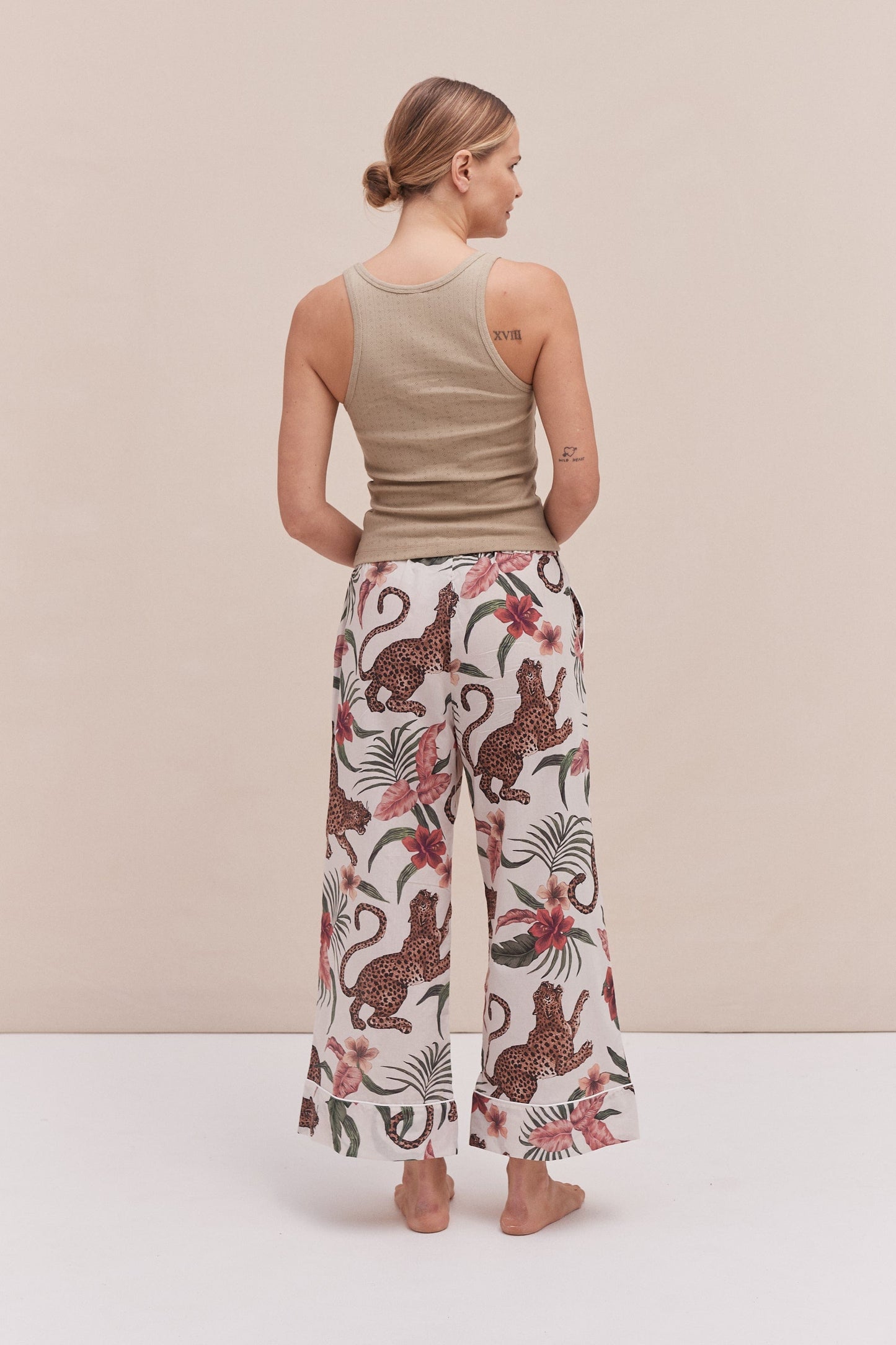 Tank Top & Wide Leg Trouser Set Khaki/Soleia Print Cream